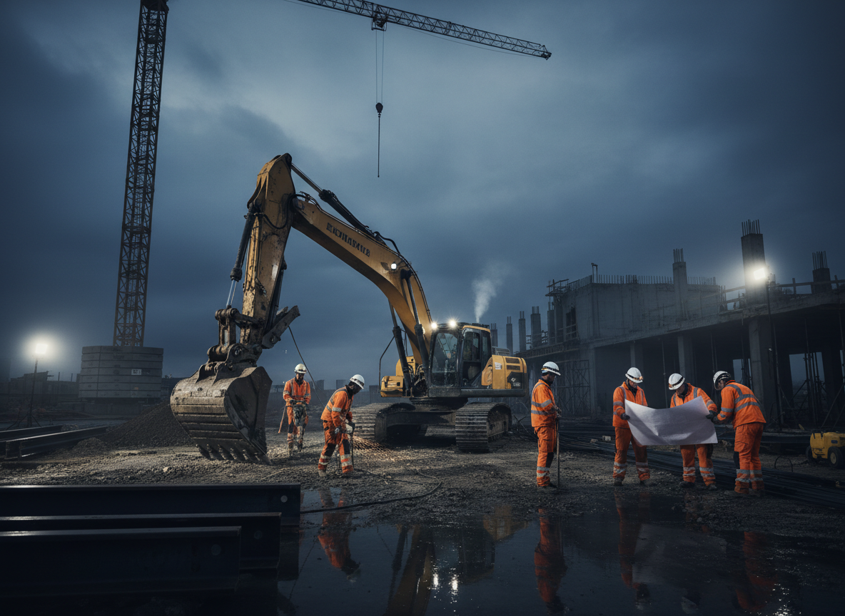 Construction workers on a building site