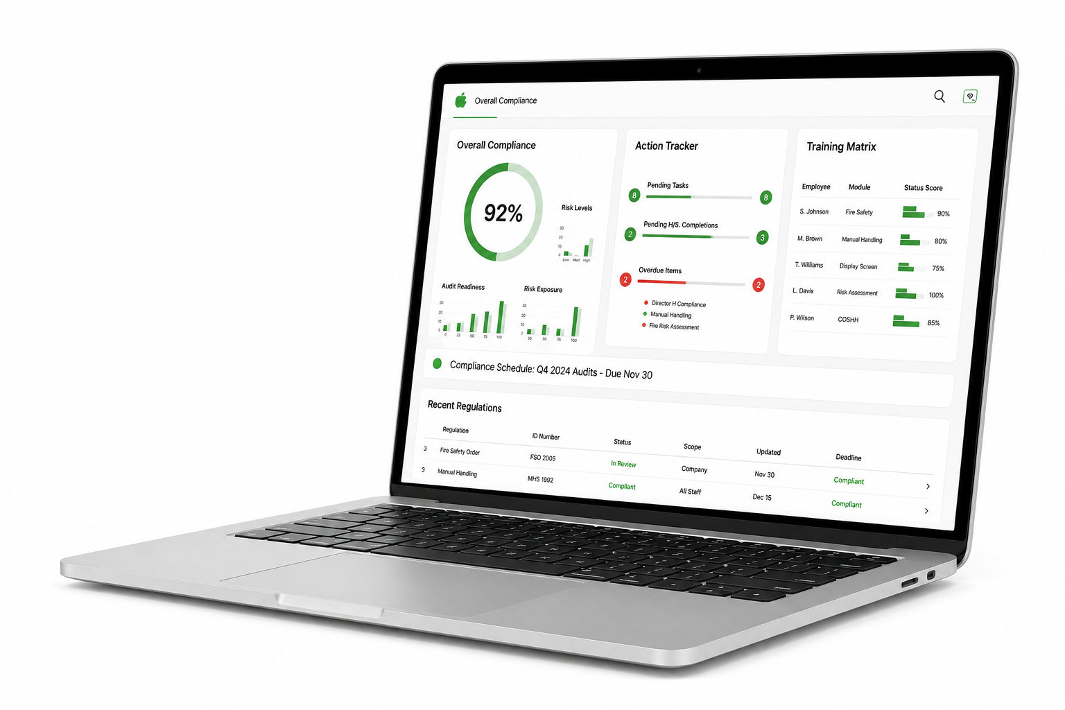 Blackcrest Compass compliance dashboard on a laptop