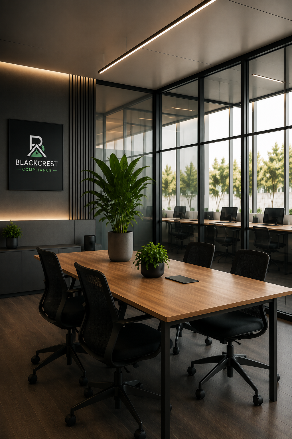 Blackcrest Compliance office workspace with organized compliance documentation and professional setup
